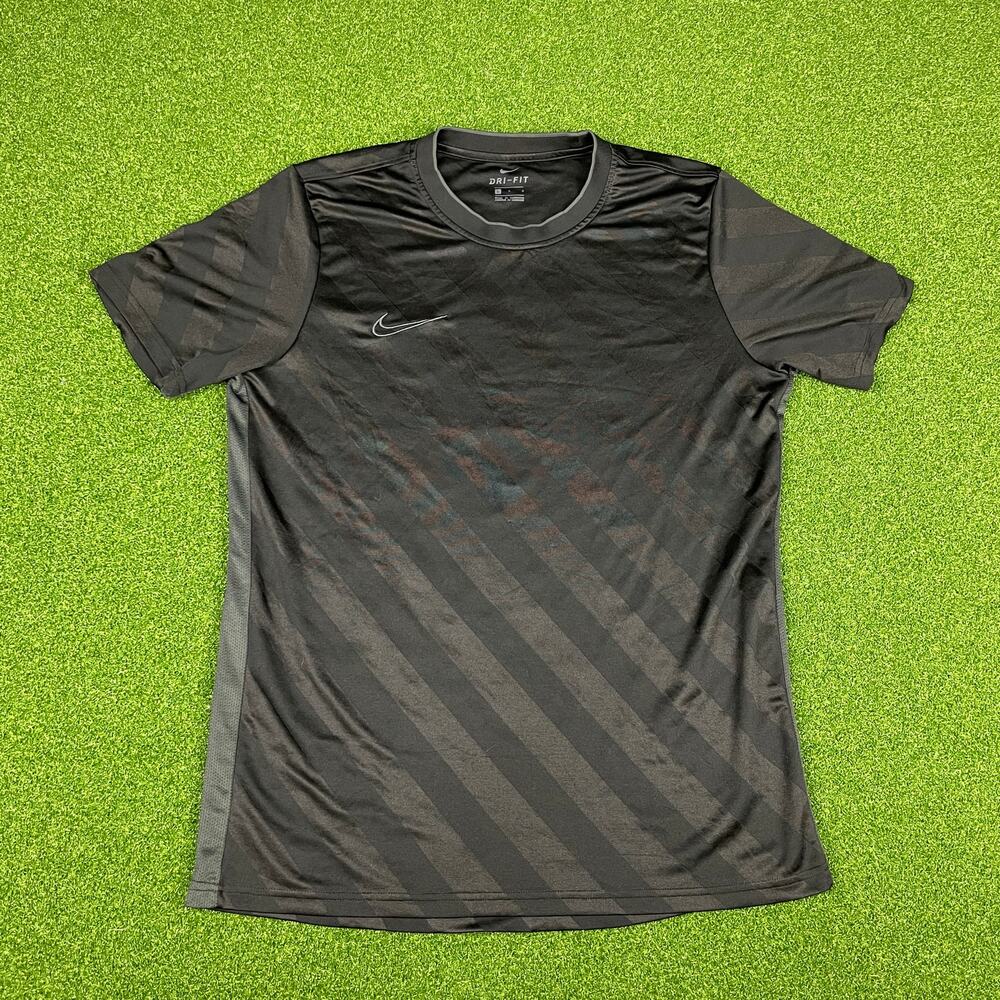 Nike Black Diagonal Striped Short Sleeve Crew Neck Training Dri Fit T-Shirt Sz L